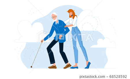 Caregiver Nurse With Elderly Man Walking Vector Caregiver Nurse With Elderly Man Walking Vector 68528592