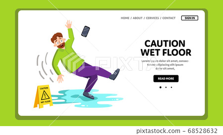 Caution Wet Floor Sign And Falling Man Vector 68528632