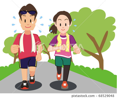 男人和女人在公園裡慢跑 68529048