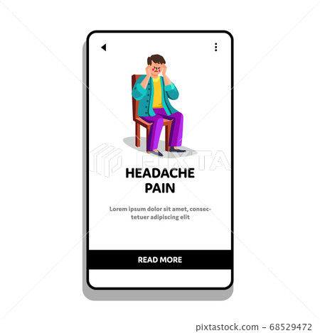 Man With Headache Pain Sitting On Chair Vector 68529472