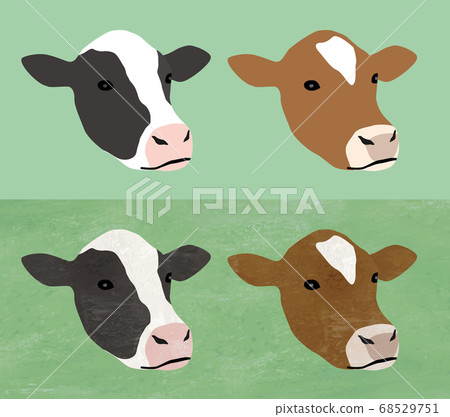 Cow face solid and watercolor icon set 68529751