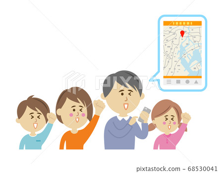 使用智能手機上的地圖應用程序的家庭的插圖圖像 使用智能手機上的地圖應用程序的家庭的插圖圖像 68530041