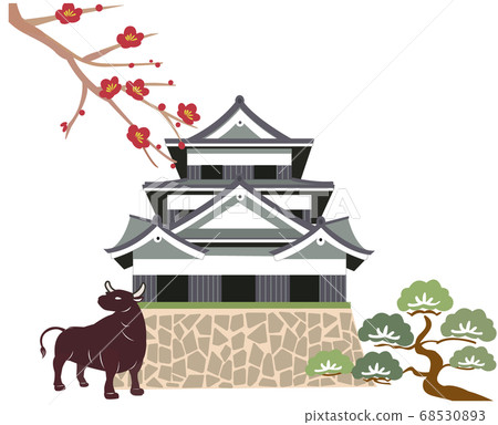 New Year's card material cow and castle 68530893