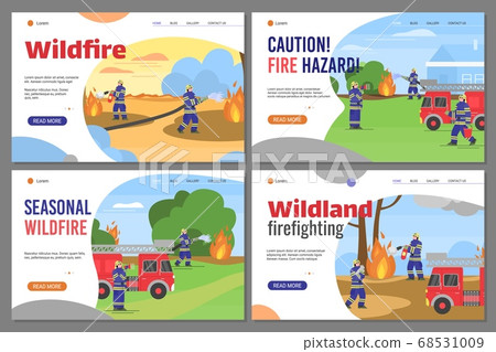 Set of landing page templates of firefighters extinguishing a fire in the wildland Set of landing page templates of firefighters extinguishing a fire in the wildland 68531009