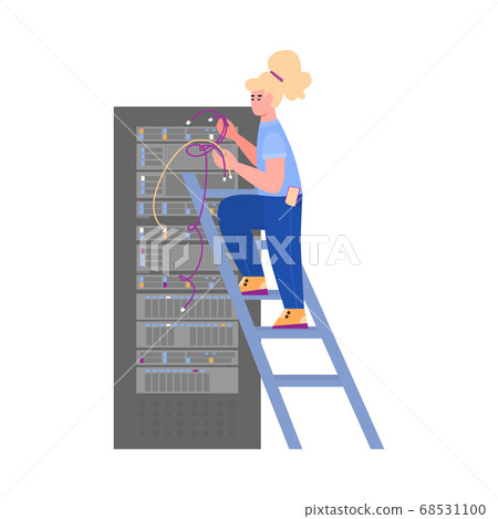 Flat isolated vector illustration of system administrator performs technical work Flat isolated vector illustration of system administrator performs technical work 68531100