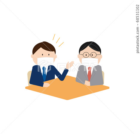 Businessman wearing a mask and talking in person (hanasu) Businessman wearing a mask and talking in person (hanasu) 68531102