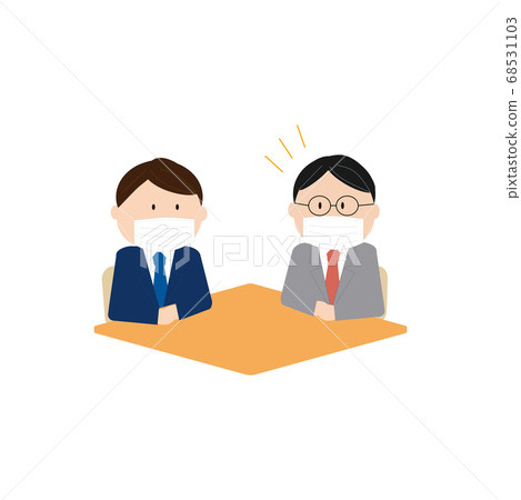 Businessman wearing a mask and talking in person (hanasu) 68531103