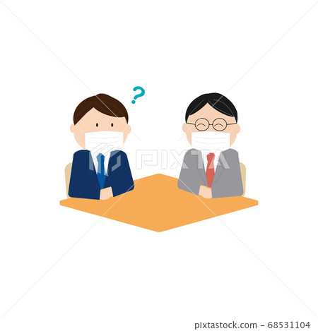 Businessman wearing a mask and talking face-to-face (wondering) Businessman wearing a mask and talking face-to-face (wondering) 68531104