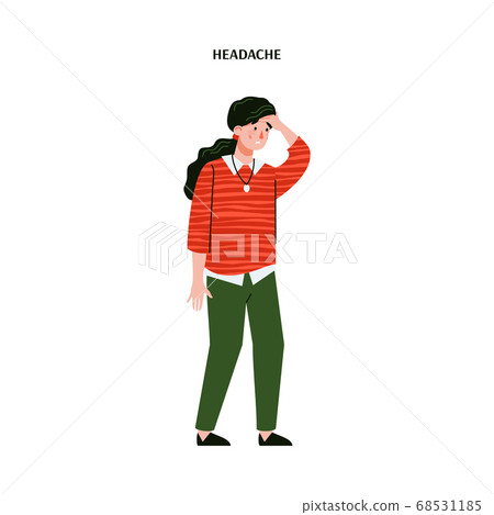 Woman with headache or migraine cartoon vector illustration isolated on white. Woman with headache or migraine cartoon vector illustration isolated on white. 68531185