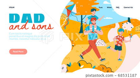 Dad and son website banner with family walking together flat vector illustration. 68531187