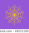 Yellow abstract shape on purple background. Computer generated geometric illustration. 68531189