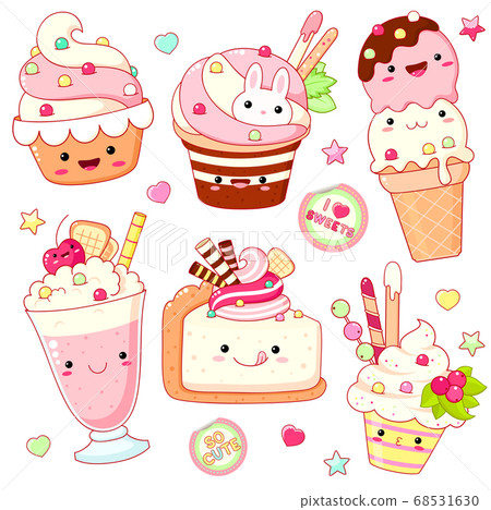 Set of cute sweet icons in kawaii style 68531630