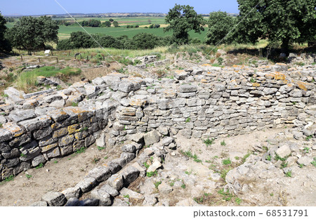 Ruins of stone buildings in Troy city, Turkey 68531791