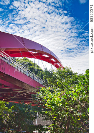 Summer Aihonbashi bridge over the Kurobe River 68533571
