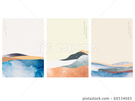Abstract Landscape background with Japanese wave pattern vector. Watercolor texture in Asian style. Mountain forest template illustration. 68534083