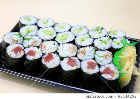 Assortment of delicious Kappa-maki, Tetsuhi-maki and Ume-jiso maki 68534282