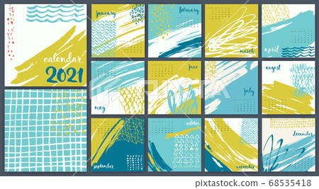Hand drawn abstract vector 2021 calendar template design. 68535418