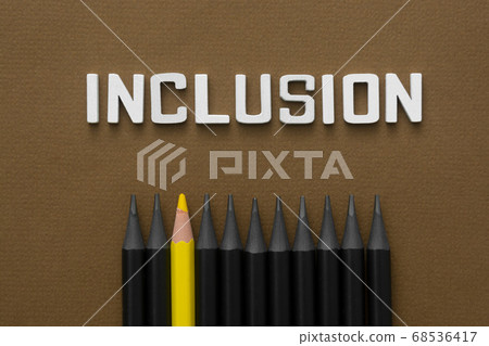Inclusion word with black pencils and one yellow 68536417