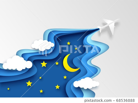 Air flight, vector layered paper cut style illustration 68536888
