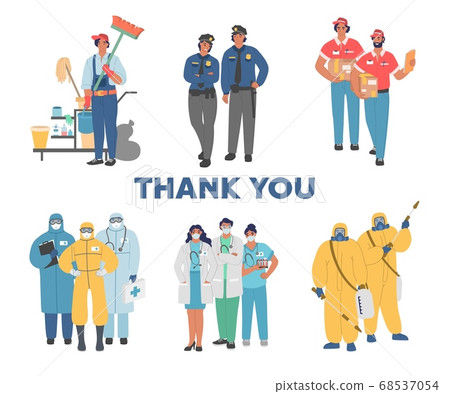 People working on frontlines of coronavirus pandemic, vector flat illustration 68537054