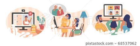 People using video chat app, vector flat isolated illustration People using video chat app, vector flat isolated illustration 68537062