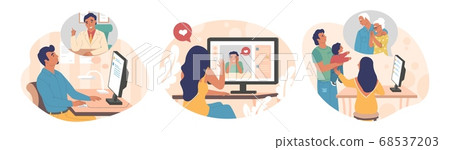 People using video chat app, vector flat isolated illustration 68537203
