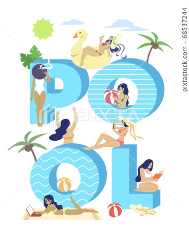 Pool typography banner template, vector flat illustration Pool typography banner template, vector flat illustration 68537244