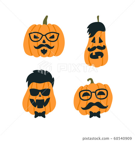 Halloween Pumpkin in the image of a hipster with glasses and mustache. Vector illustration 68540909