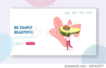 Vitamins, Exotic Tropical Fruits Landing Page Template. Female Character Carry Huge Avocado for Natural Mask or Eating 68542877