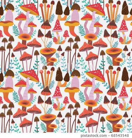 Forest Mushrooms Seamless Pattern 68543548