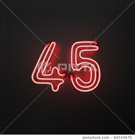 Glowing red neon number 45 celebration 68543670