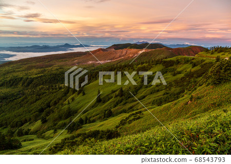 Kusatsu Shirane mountain sunrise in the summer from Shibutoge Kusatsu Shirane mountain sunrise in the summer from Shibutoge 68543793