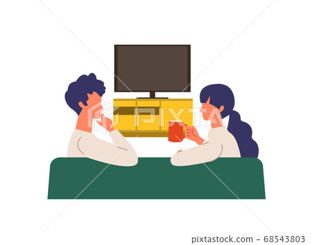看電視時聊天的男人和女人的插圖 68543803