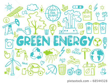 Set green energy icons in doodle style Set green energy icons in doodle style 68544328