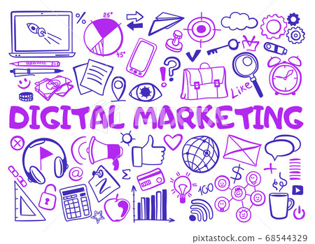 Set of digital marketing icons in doodle style Set of digital marketing icons in doodle style 68544329