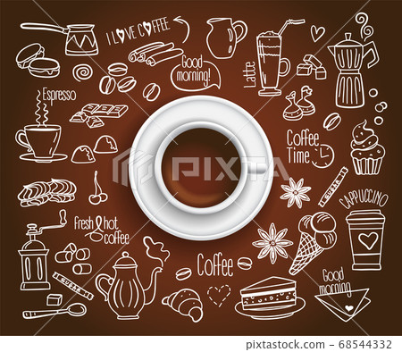 Coffee cup with set of Coffee drink icons in 68544332