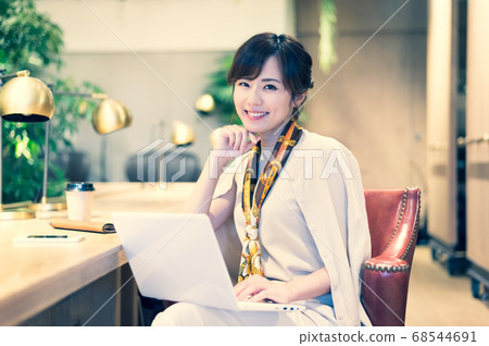 Young woman working on personal computer Young woman working on personal computer 68544691