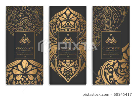 Black and gold packaging design of chocolate bars. 68545417