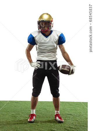 American football player in action isolated on white studio background 68545837