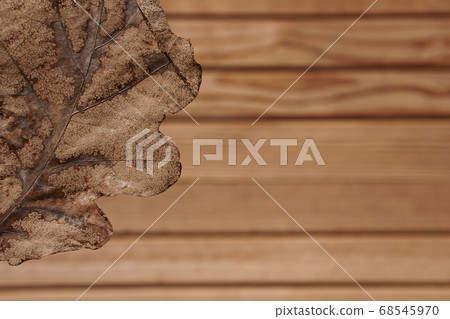 top view dry autumn leaves    on wooden background 68545970