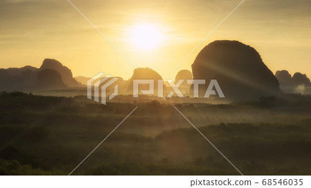 Panorama sunrise view at mountain ridge, Krabi Panorama sunrise view at mountain ridge, Krabi 68546035