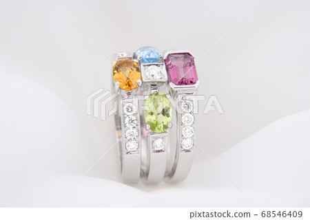 White Gold Ring With Blue Topaz, Pink Tourmaline, Citrine Peridot And Diamonds 68546409