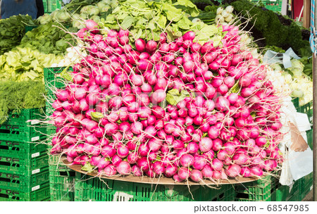 Fresh radishes at the farmers street food market. 68547985