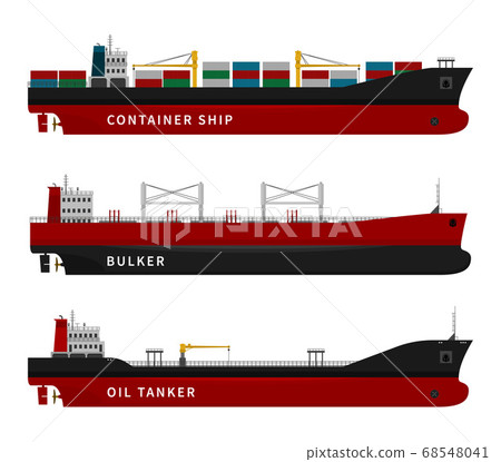 Oil tanker, container ship, bulker isolated set. Oil tanker, container ship, bulker isolated set. 68548041