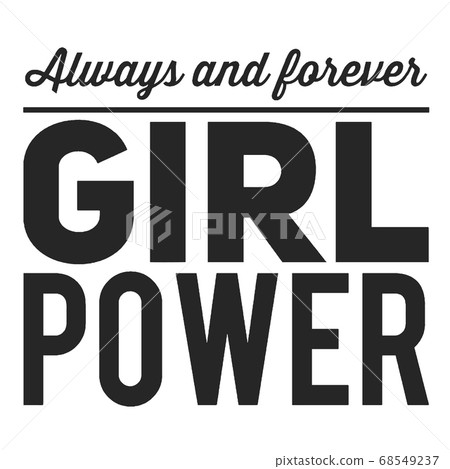 Girl power text, feminism slogan. Black inscription for t shirts, posters and wall art. Feminist sign handwritten with ink and brush. 68549237