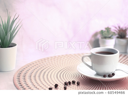 Blurred White cup of Black Coffee, stylish toning, place for text. Blurred White cup of Black Coffee, stylish toning, place for text. 68549466