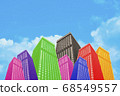 Colourful Psychedelic Buildings Withe Clear Blue Sky Background 68549557