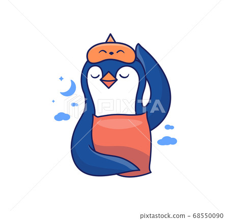 The penguin is sleeping with a mask and a pillow at night. A cute character cartoon 68550090