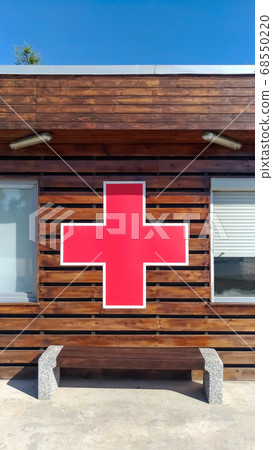 A wooden building, a medical center, Red Cross A wooden building, a medical center, Red Cross 68550220
