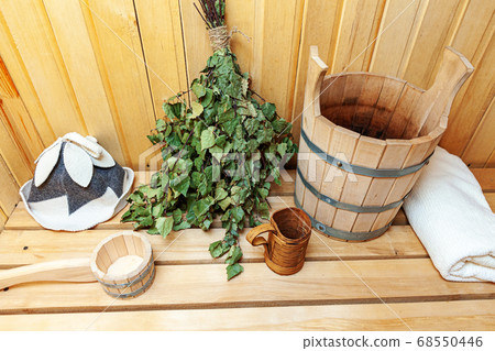 Interior details Finnish sauna steam room with Interior details Finnish sauna steam room with 68550446